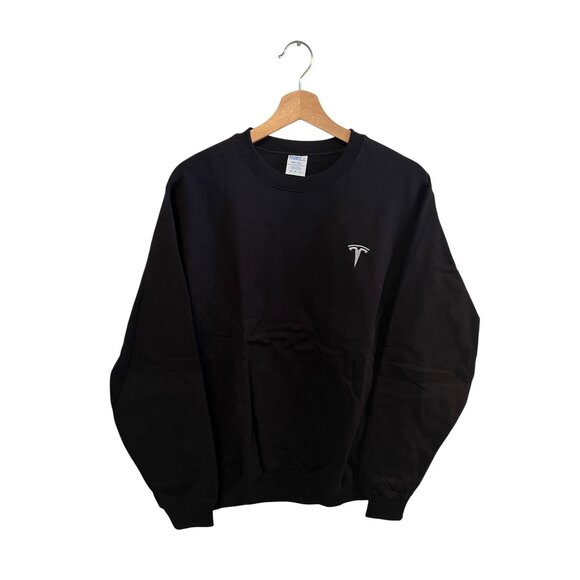 Tesla Logo Black Sweatshirt By Port & Company Men's Size M Pullover - Picture 1 of 5